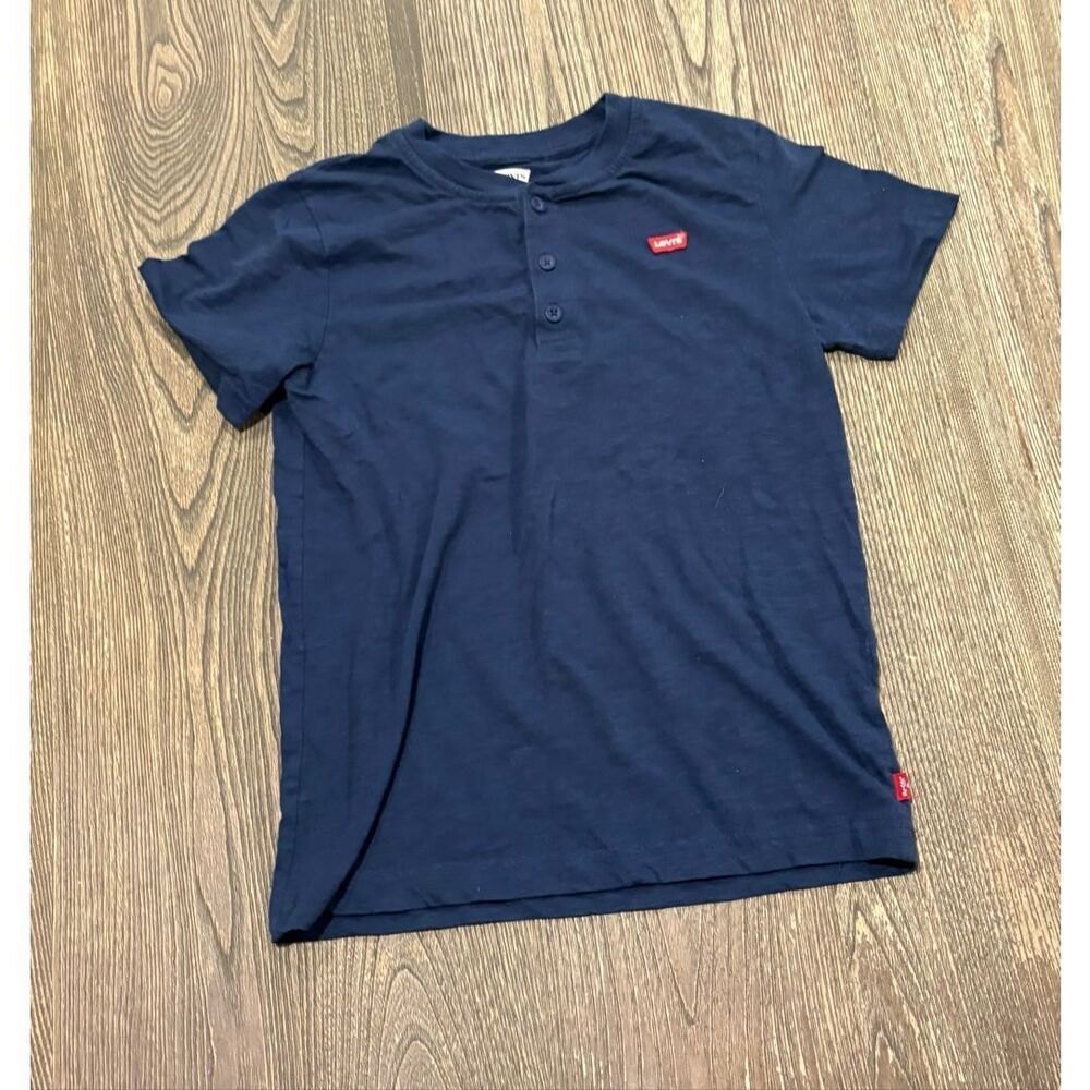 Levi's Youth Boys Henley Shirt Short Sleeve Slub Knit T-Shirt Blue Size L 10/12